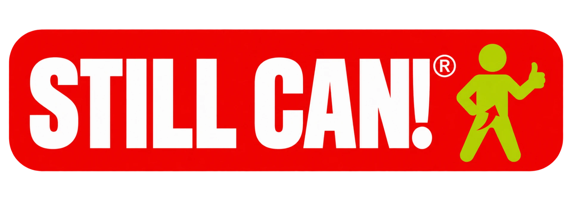 Still Can block lettering with a lime thumbs-up figure on a red badge