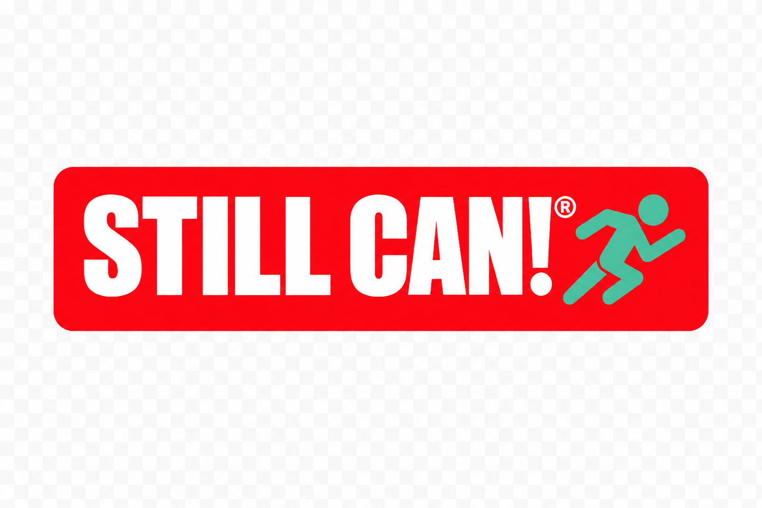 Still Can block lettering with a teal running figure on a red badge