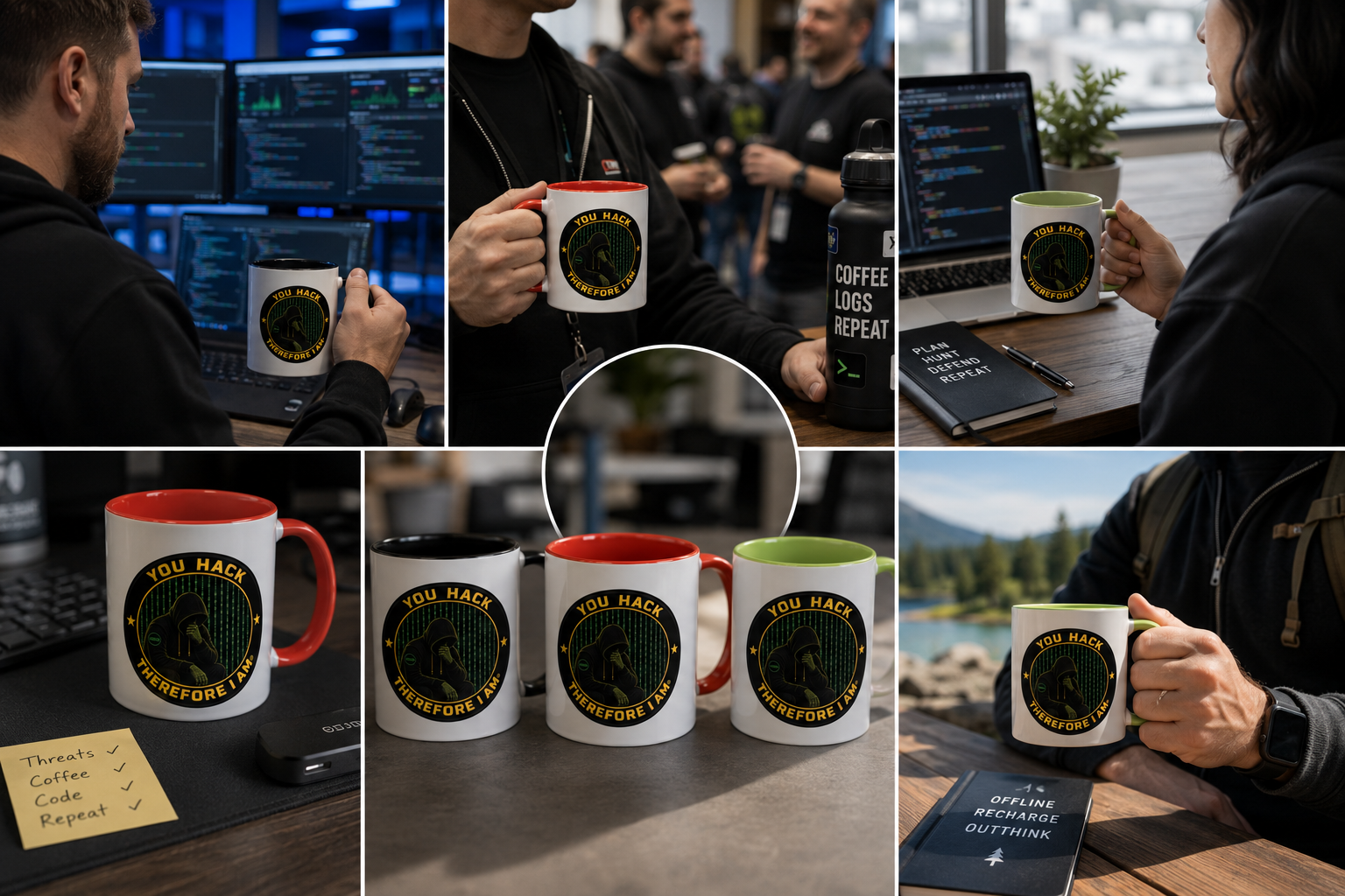 YOU HACK THEREFORE I AM® mugs in everyday life