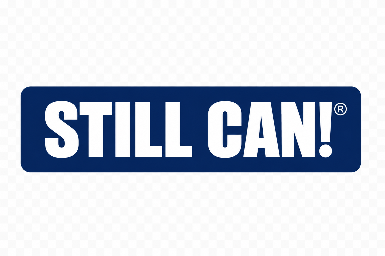 Still Can classic block lettering in white on a navy blue badge